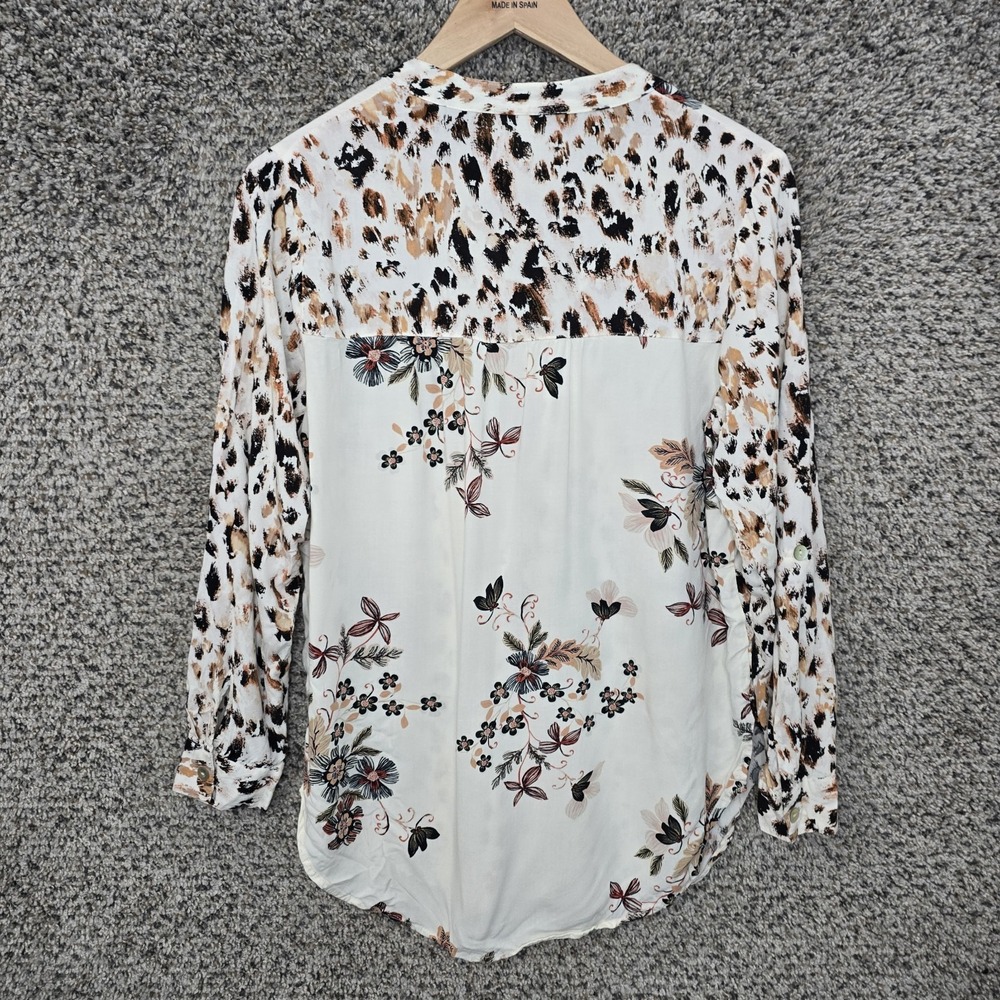 Fig & Flower Top Womens Medium Brown Animal Print Button Up Blouse Casual Ladies - Picture 7 of 7